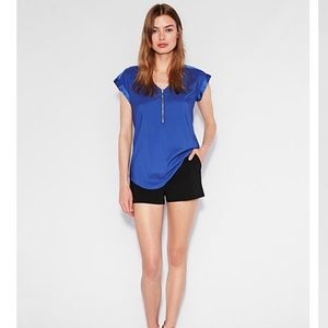 Express zip front silky v-neck